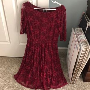 Wrapper Maroon Lace Dress With Half Sleeves